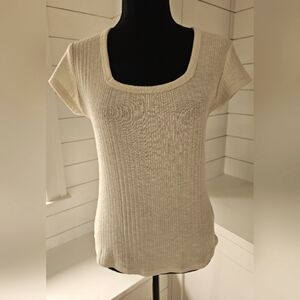 Cream Ribbed Knit Top